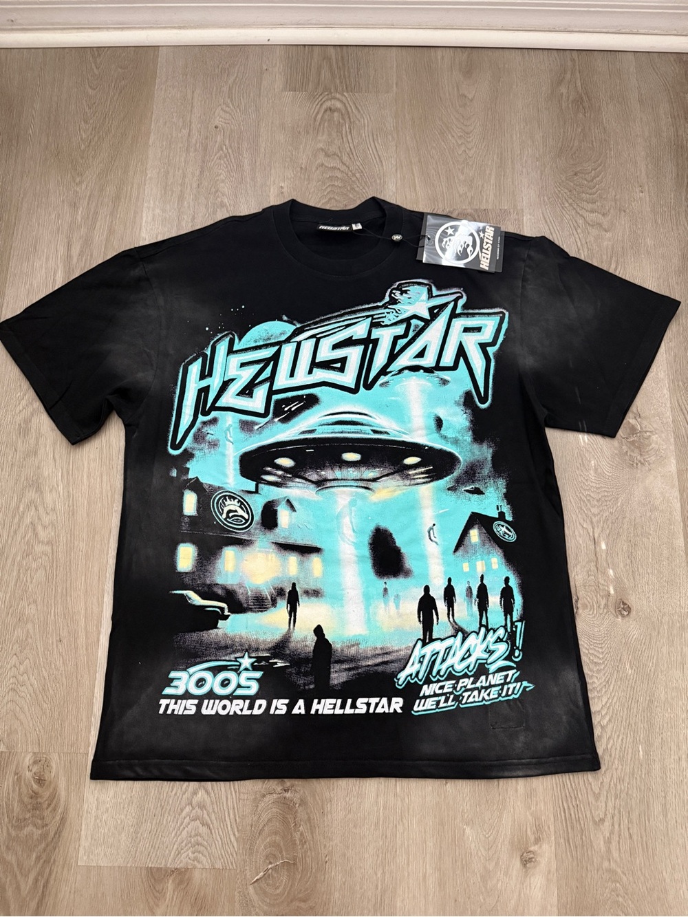 Hellstar - Storm Black Tee with Teal and White Graphic